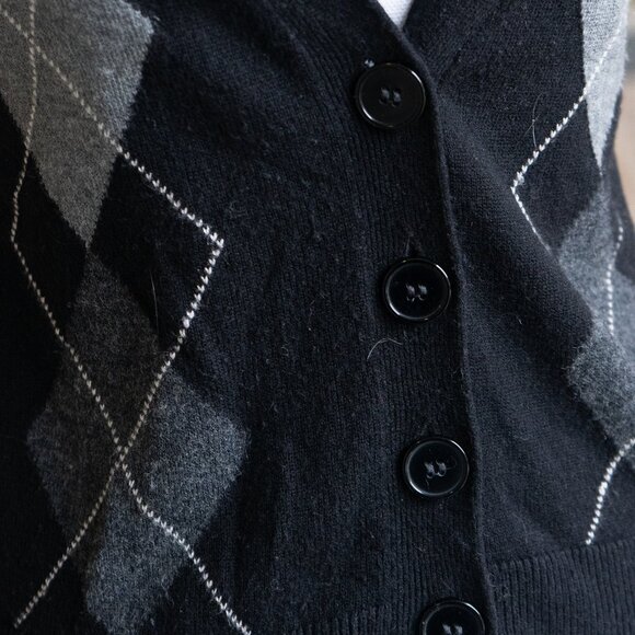 Express Argyle Sweater Vest Y2k Goth Emo Academia Black Wool Diamond Intarsia - Picture 9 of 9